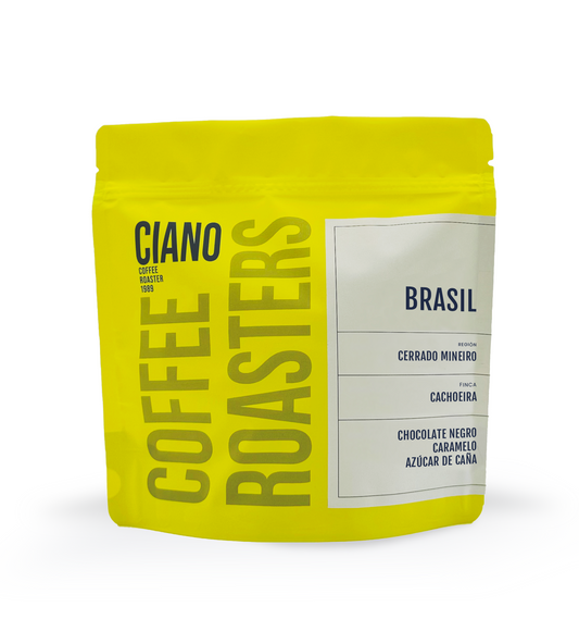 Bolsa de café Brasil Cerrado Mineiro de color amarillo, ideal para destacar su origen brasileño y perfil suave