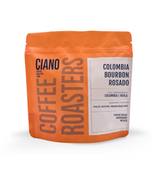 Bolsa naranja de café Colombia Bourbon Rosado, variedad procesada honey con perfil dulce y brillante