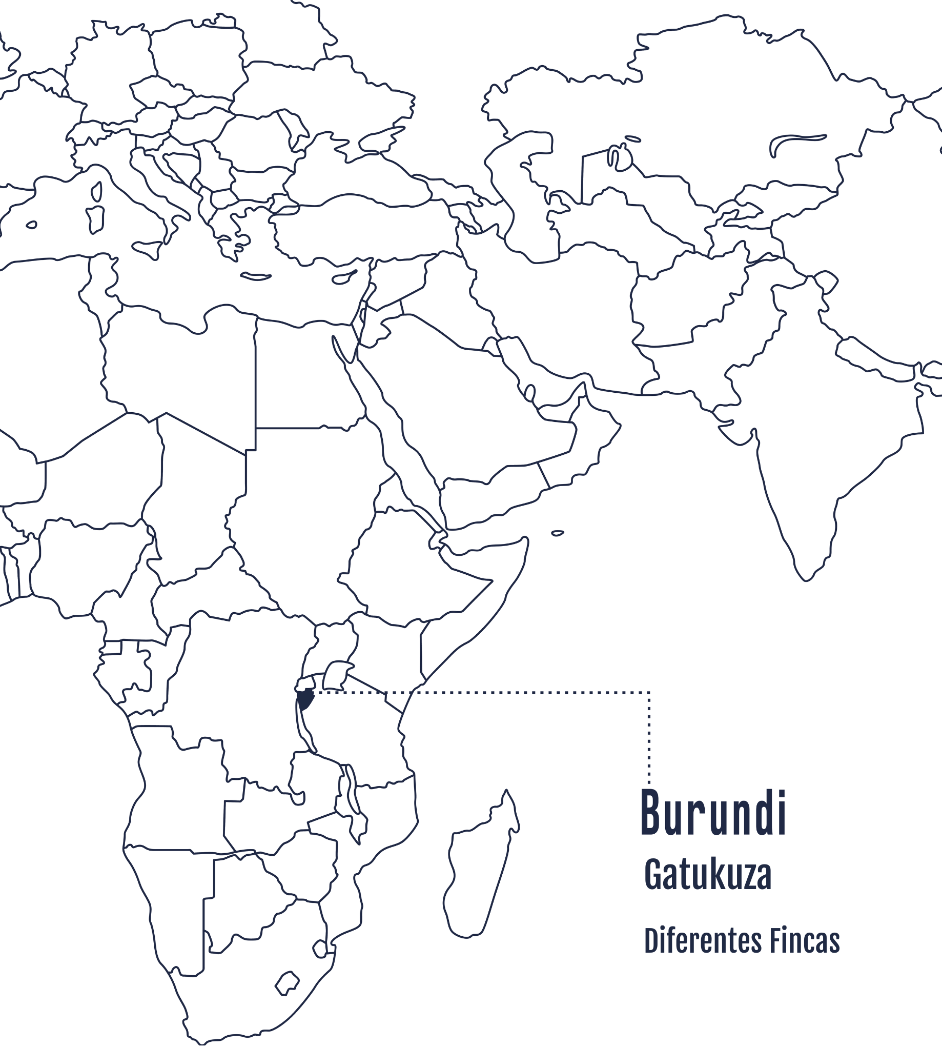 En el mapa se ve la región de Gatukuza en Burundi destacada en azul, un origen africano de gran altitud, famoso por cafés de acidez viva y notas frutales.
