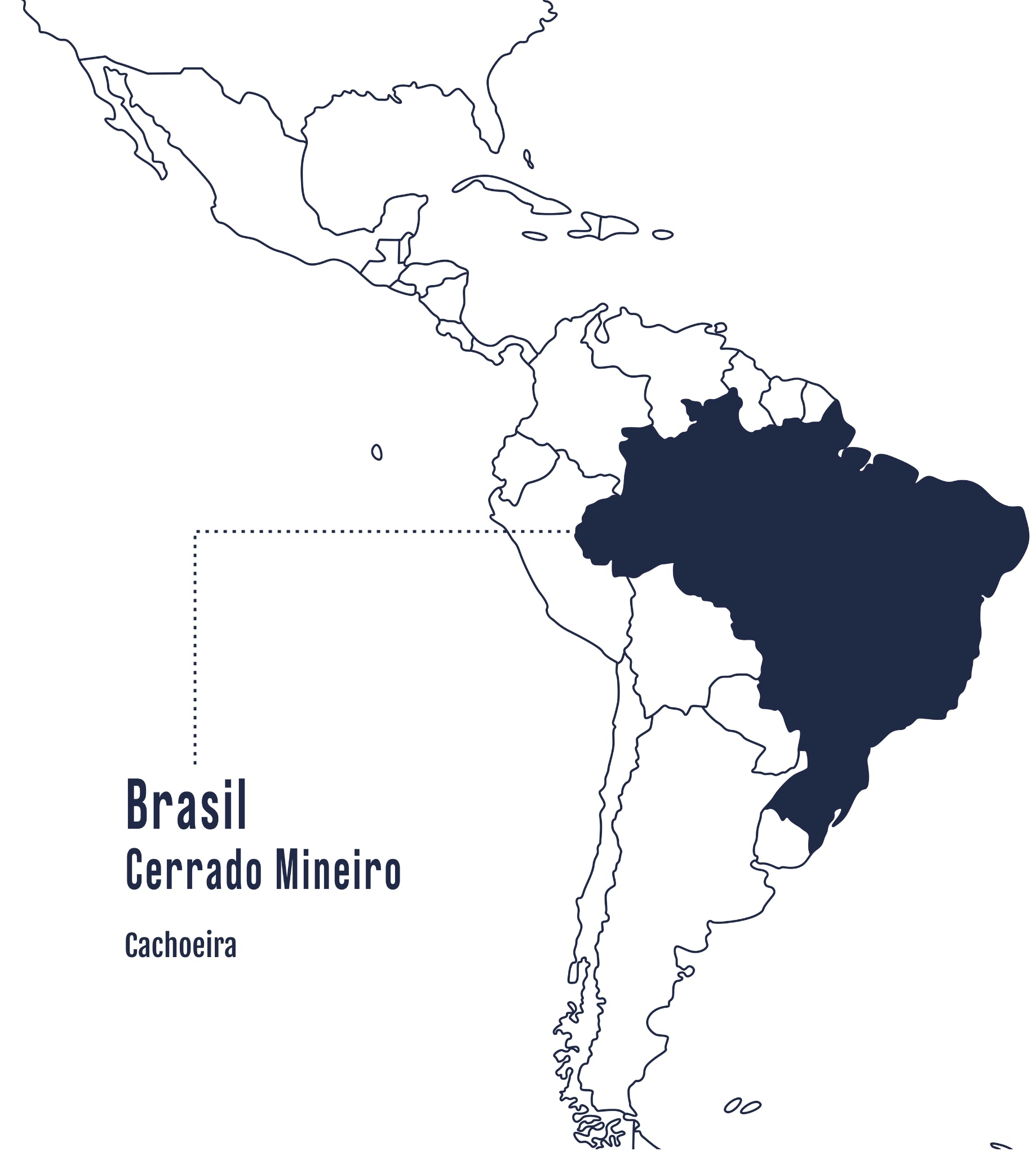 En el mapa se ve la región de Cerrado Mineiro, Serra do Salitre en Brasil marcada en azul, zona reconocida por su producción de cafés de alta calidad