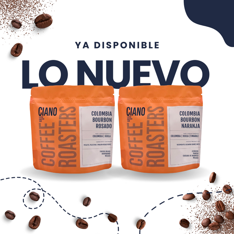 Banner web para móvil con dos nuevas bolsas de café de Ciano Coffee, novedades de agosto 2025
