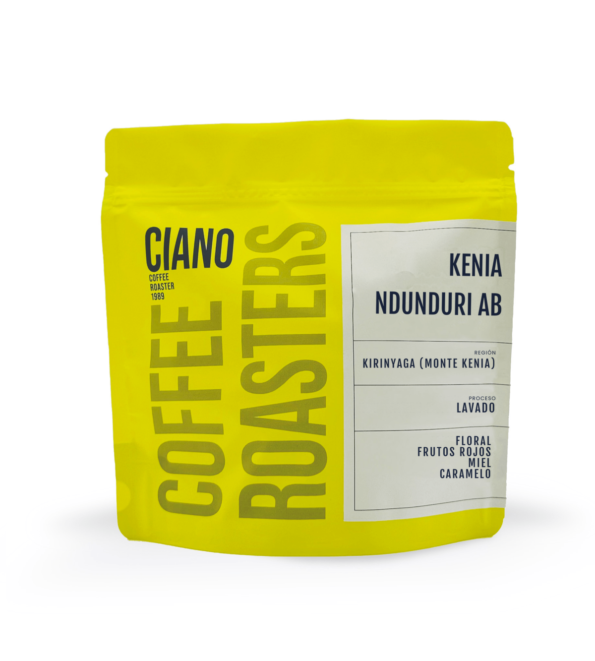 Bolsa de 250 g de Ciano Coffee, Kenia Ndunduri AB, vista de frente