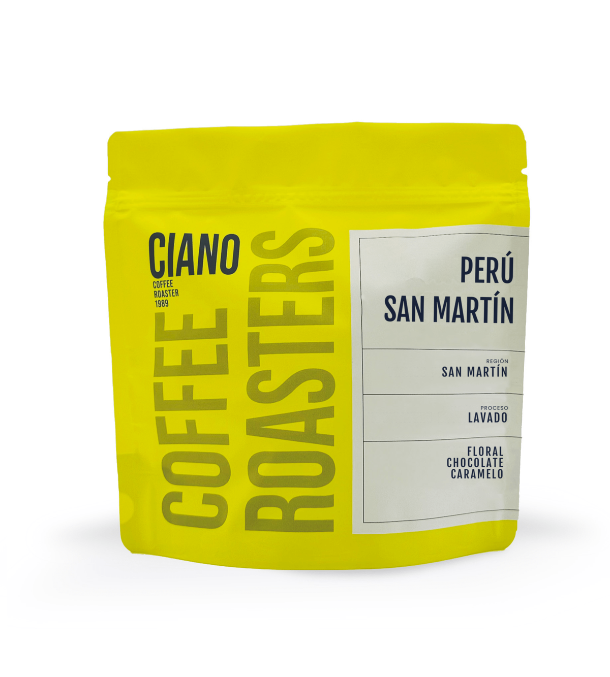 Bolsa de 250 g de Ciano Coffee, Perú San Martín, vista de frente