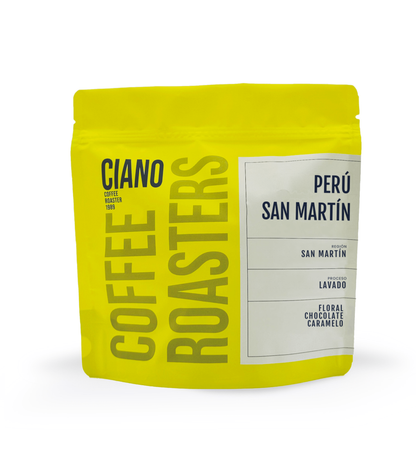 Bolsa de 250 g de Ciano Coffee, Perú San Martín, vista de frente