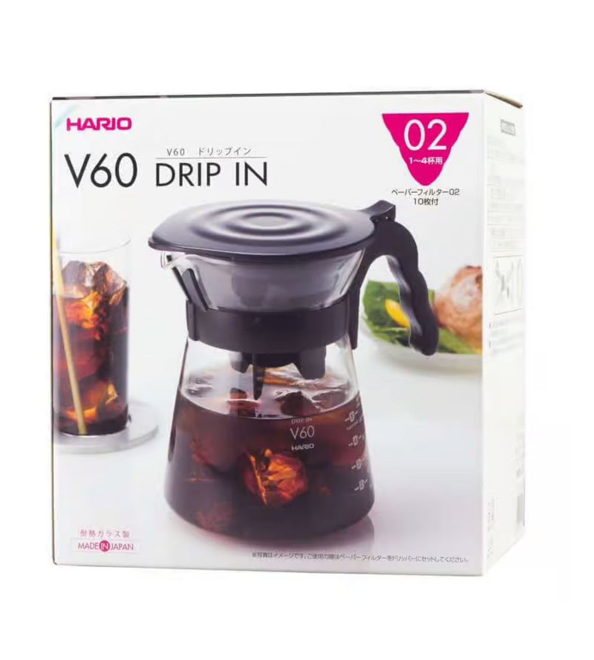 Caja del Hario V60 Drip-in, cafetera de goteo compacta para preparar café filtrado