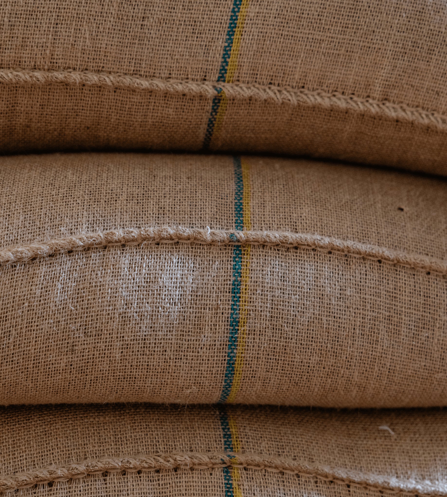 Sacos de café de especialidad durante el proceso de selección, listos para ser tostados y envasados