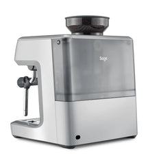 Vista trasera de la cafetera Sage Barista Express mostrando conexiones y diseño