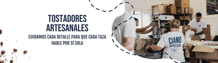 Banner en versión desktop de la sección 'Sobre nosotros' de Ciano Coffee, mostrando la historia y pasión por el café de especialidad